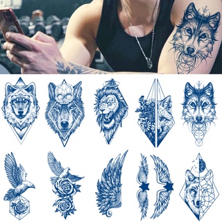【Magic Tattoo】สติกเกอร์รอยสักชั่วคราว ลายสิงโต หมาป่า กันน้ํา ติดทนนาน 15 วัน