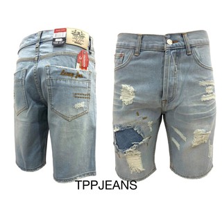 สินค้า TPPJEANS NB LightBlueCollection กางเกงยีนส์ขาสั้นชายสีบลูยีนส์ฟอกซีด แต่งปะขาด งานตัดเย็บอย่างดี Size 28-38