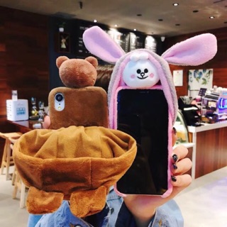 เคส-For iPhone 15 14 13 12 11pro max iPhone Xr iPhone 7 6 s 8 iPhone 7 8plus-Bear&amp;Rabbit With Hooder