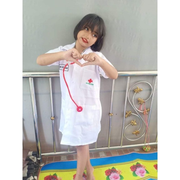 pp-เสื้อกราวนด์หมอ-แถมหูฟัง-ชุดหมอ-ชุดพยาบาล-ชุดอาชีพเด็ก