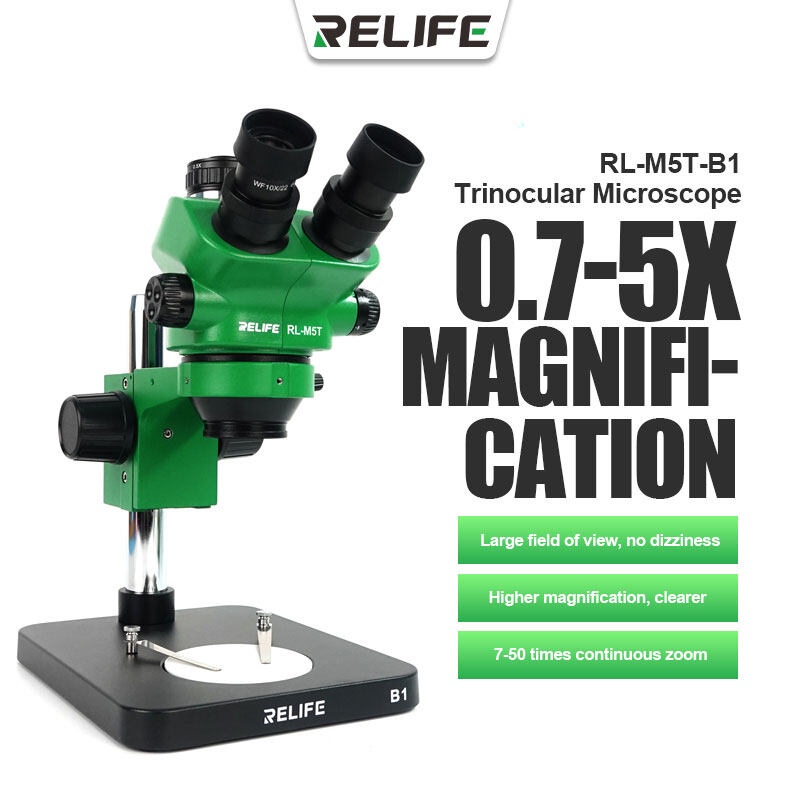 ภาพหน้าปกสินค้ากล้องจุลทรรศน์ TRINOCULAR MICROSCOPE RELIFE RL-M5T-B1 HDเคลือบเลนส์วัตถุประสงค์ สเตอริโอTrinocular 7X-50X