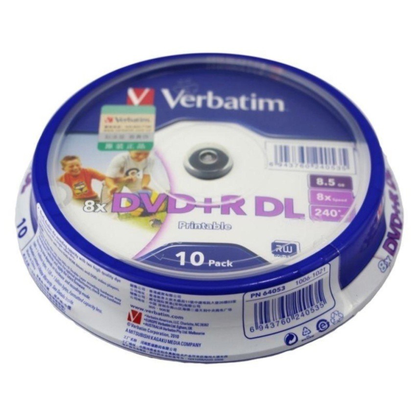 Verbatim DVD+R DL Printable 8.5 GB/240min 8X แผ่น DVD 9หน้าขาว(Pack 10) |  Shopee Thailand
