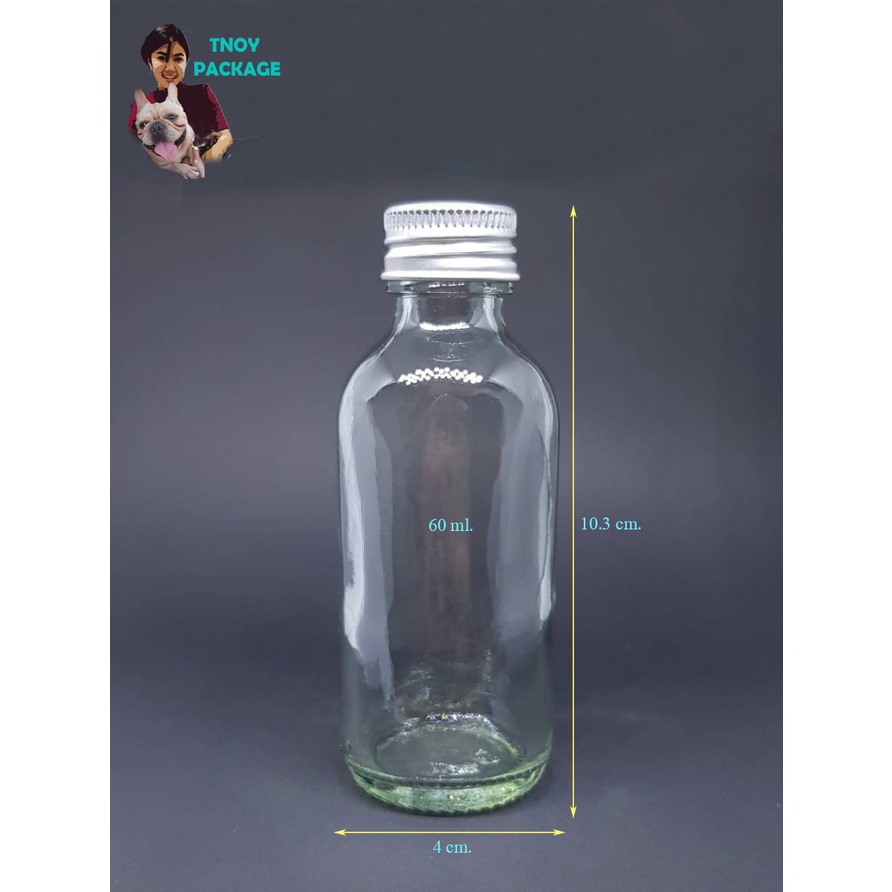 ขวด-60-มล-12ใบ-ขวดแก้ว-60ml-ขวดแก้วสีชา-ใส-60cc-ฝาโลหะเงิน-22mm