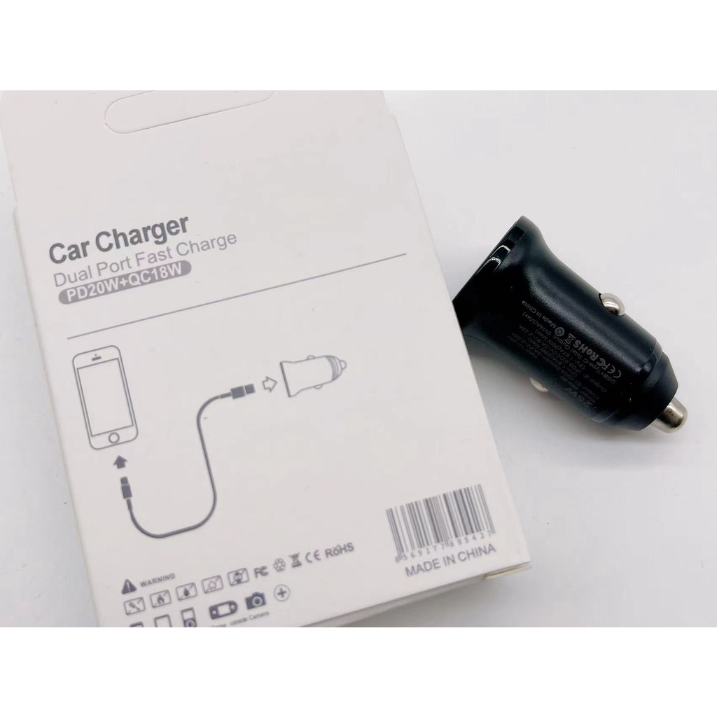 car-charger-dual-port-fast-charge-38-w-หัวชาร์จรถ-2-ช่อง-type-c-pd-20w-usb-qc-18w-รุ่นwkn-707-สีดำ