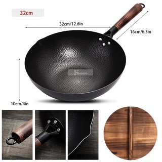 ﺴ❃✢Konco Pure Iron wok cast iron pan Non-coated Pot General use for Gas and Induction Cooker 32cm Chinese Wok Cookware P