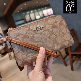 (แท้ 💯%‼Factory) COACH F87591 DOUBLE CORNER ZIP WALLET IN SIGNATURE COATED CANVAS