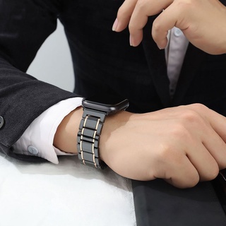 สายนาฬิกาข้อมือสเตนเลส และหัวเข็มขัดเซรามิค ลายผีเสื้อ สําหรับ Apple Watch Series Ultra 8 SE 7 6 5 4 3 2 1 ขนาด 42 44 45 49 มม. 38 40 41 มม.