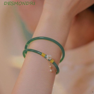 Desmondri สร้อยข้อมือหยก จี้ดอกไม้ สไตล์จีน มินิมอล สร้างสรรค์ ของขวัญเพื่อน เด็กผู้หญิง เครื่องประดับสไตล์จีน