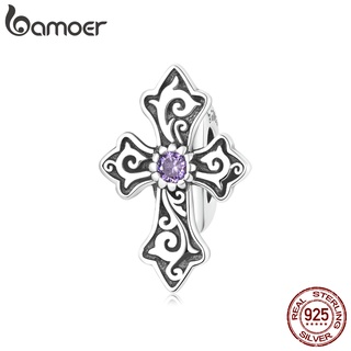 BAMOER sterling 925 silver Beads Retro pattern cross-silver with silicone fashion gifts for diy bracelet accessories BSC583