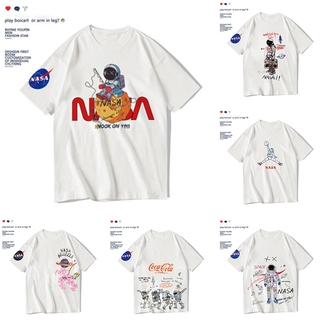 เสื้อยืดโอเวอร์ไซส์Nasa เสื้อยืดลําลองแฟชั่นสําหรับ Unisex แขนสั้นคอกลมพิมพ์ลายการ์ตูนทรงหลวมขนาดพลัสS-3XL