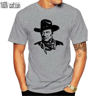 ♞▨✘John Wayne คาวบอย Portrait American Legend เสื้อยืดผู้ชาย Western Hero Blue