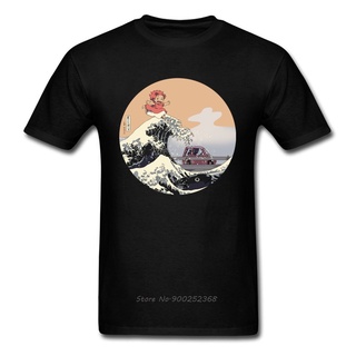 เสื้อยืดผ้าฝ้ายพิมพ์ลายขายดี เสื้อยืดผ้าฝ้าย พิมพ์ลายการ์ตูน Ponyo On The Cliff By The Sea สไตล์ฮาราจูกุ สําหรับผู้ชาย