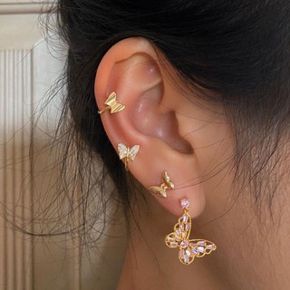 สินค้า XUYU pink butterfly crystal Stud 4Pcs/ Set Bohemian Earrings Set for Women Girl Fashion Jewelry Accessories gift