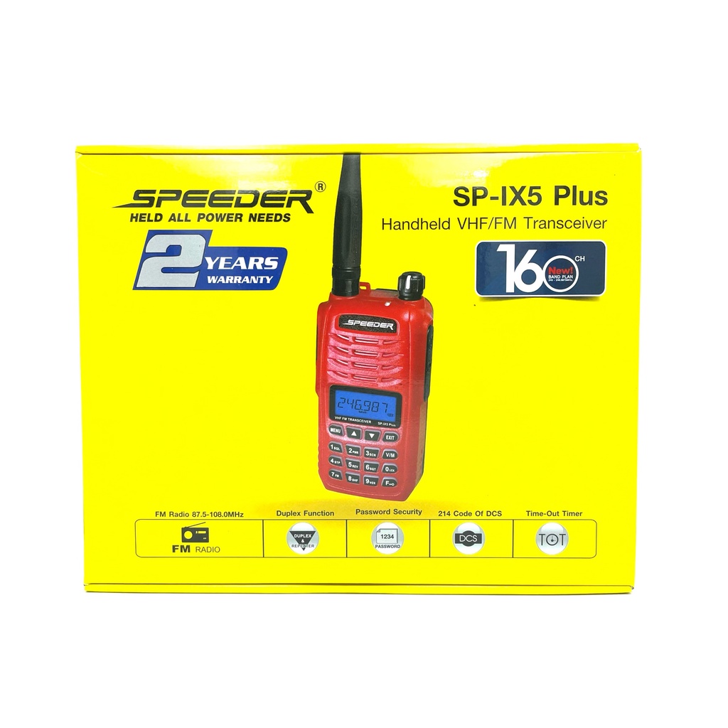 SPEEDER วิทยุสื่อสาร รุ่น SP-IX5 Plus สีแดง กำลังส่ง 5 วัตต์ เครื่องมีทะเบียน ถูกกฎหมาย รับประกันสินค้า 2 ปี