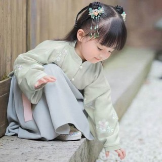 🔥Hot sale~ สินค้าใหม่ Hanfu สาว Tang ชุดเด็กสไตล์จีนชุดกระโปรงสาวน้อย Hanfu ชุดเด็กฤดูใบไม้ผลิและฤดูใบไม้ร่วงสีเขียว