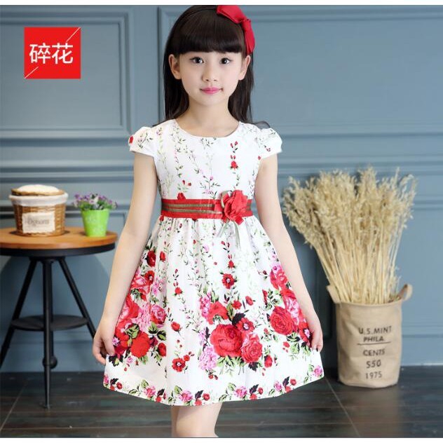 เสื้อผ้าเด็กผู้หญิง-เสื้อผ้าเด็ก-floral-ชุดเจ้าหญิง-girl-clothing-short-sleeved-cotton-kids-dress
