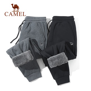 Camel กางเกงกีฬาผู้ชาย บวกกํามะหยี่หนาหลวมเลกกิ้งกางเกงวอร์มที่อบอุ่น