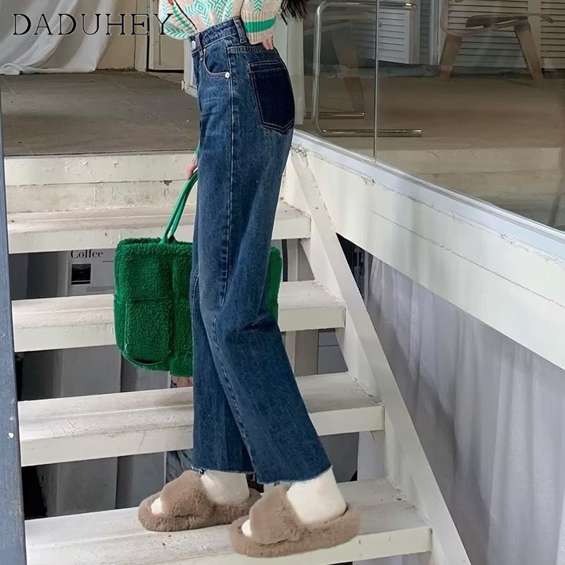 daduhey-korean-style-womens-straight-loose-high-waist-summer-retro-casual-slimming-jeans
