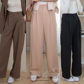 avocado กางเกงขายาวผ้าไมโคร ทรงกระบอกสีพื้น Espresso loose trouser