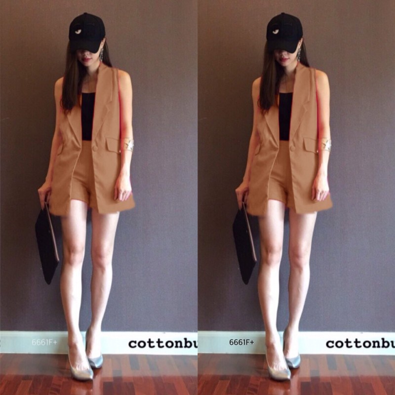 b6661-set-เสื้อสูทแขนกุด-กางเกงขาสั้น-set-sleeveless-suit-shorts