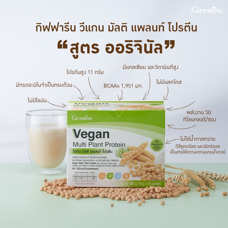 ภาพหน้าปกสินค้าโปรตีนพืช วีแกน กิฟฟารีน vegan giffarine สูตรไม่หวาน วีแกนมัลติแพลนท์โปรตีน จากร้าน giffarine.story บน Shopee