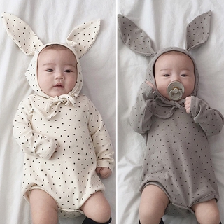 ชุดรอมเปอร์ แขนยาว พิมพ์รูปดาว และหมวกหูกระต่าย สําหรับเด็กทารก