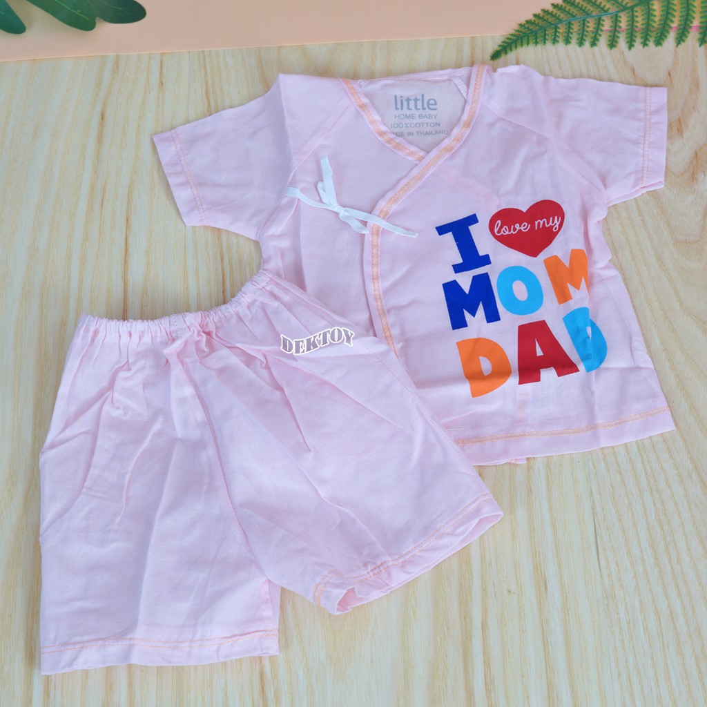 littel-home-baby-เสื้อผ้าเด็กอ่อน-ชุดเด็กแรกเกิดชุดผูกหน้าสั้น-102c-nxo-ลายmom-dad