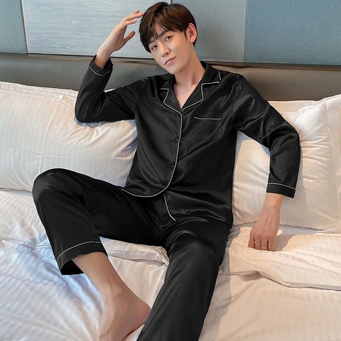ภาพสินค้าM-4XLราคา ชุดนอนผู้ชายสไตล์เกาหลีสไตล์ ชุดนอนผ้าซาตินเสื้อคาร์ดิแกนกางเกง+เสื้อ จากร้าน dv7_tbqj0x บน Shopee ภาพที่ 4