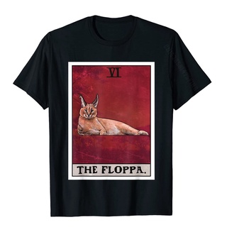 เสื้อยืดผ้าฝ้ายพิมพ์ลายคลาสสิก ใหม่ เสื้อยืดผ้าฝ้าย 100% พิมพ์ลายดอกไม้ The Floppa Caracal Cat Tarot Card แฟชั่นยอดนิยม