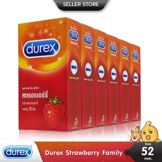 สินค้า Durex Strawberry ถุงยางอนามัย กลิ่นหอมสตรอเบอร์รี่ ผิวเรียบ ขนาด 52.5 มม. บรรจุ 6 กล่อง (72 ชิ้น)