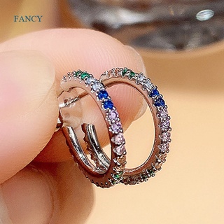 Fancyqube ต่างหูห่วง ทรงกลม สไตล์โรแมนติก เครื่องประดับแฟชั่น สําหรับผู้หญิง