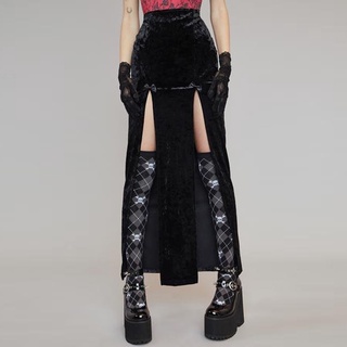 Gothic Punk ใหม่ยาวชุดปาร์ตี้ผู้หญิงเอวสูง Slim Bow Knot Slit กระโปรง