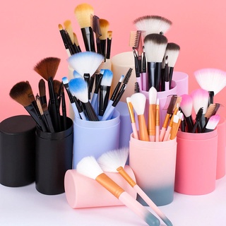 ชุดแปรงแต่งหน้า brush set พร้อมกระบอกแปรง set 12 ชิ้น (pink)