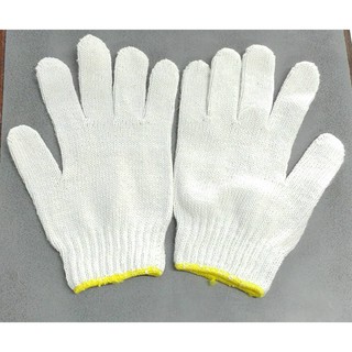 สินค้า YOJI ONLINE ถุงมือผ้า สีขาว ขอบเหลือง (2 คู่) อย่างหนา