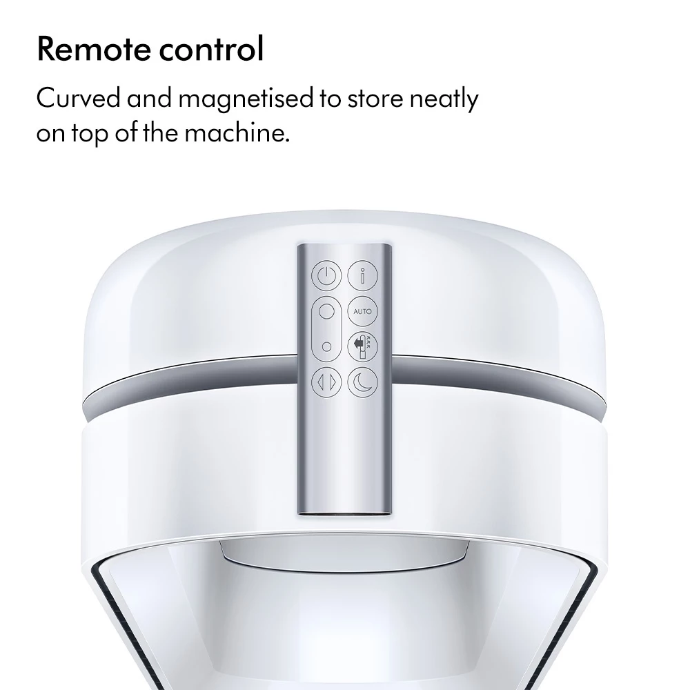 Dyson รุ่น TP07 เครื่องฟอกอากาศและพัดลมไร้ใบพัด (สีขาว/เงิน) ระบบกรอง HEPA H13 ปิดผนึก ดักจับฝุ่น PM2.5 และสารก่อภูมิแพ้ ควบคุมผ่านแอปพลิเคชัน