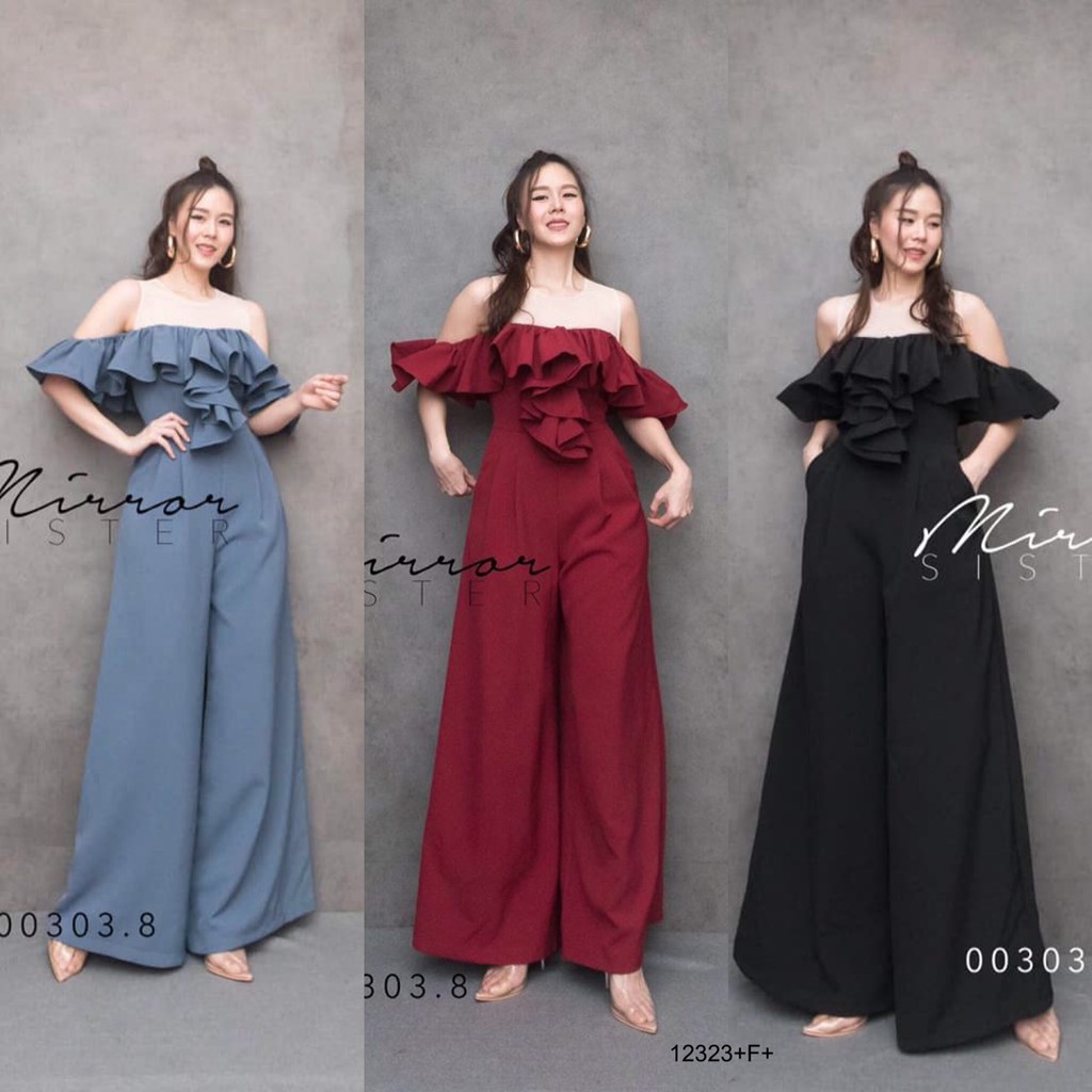 s4u-jumpsuit-จั้มสูทขายาว-อกระบาย-พร้อมส่ง-เสื้อผ้าผู้หญิง-ชุดไปเที่ยว-ชุดไปทะเล-ชุดออกงาน-ชุดไปงานแต่ง