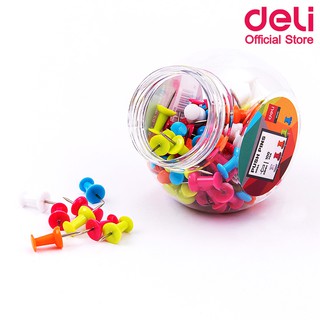 Deli 0054 Color Push Pin หมุดสีเสียบกระดาษ บรรจุ 100 ตัว/กระปุก เครื่องเขียน หมุดสี หมุดปักกระดาษ หมุด อุปกรณ์สำนักงาน