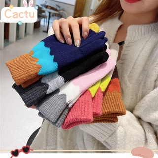 CACTU Apparel Accessories Winter Gloves Keep Warm Cold Proof Full Finger Riding Knitted Fabric Cute Touch Screen Cotton Mittens/Multicolor