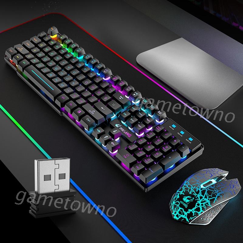 Wili 2.4G Wireless Gaming Keyboard and Mouse Set Colorful LED Breathing