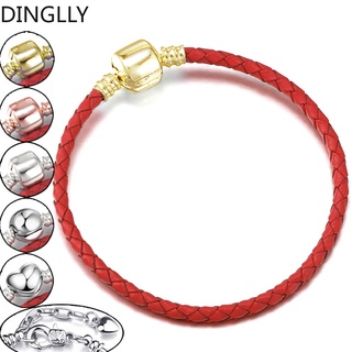 Dinglly สร้อยข้อมือ หนังถัก สีแดง เหมาะกับแบรนด์ เสน่ห์ ของแท้ อุปกรณ์เสริม