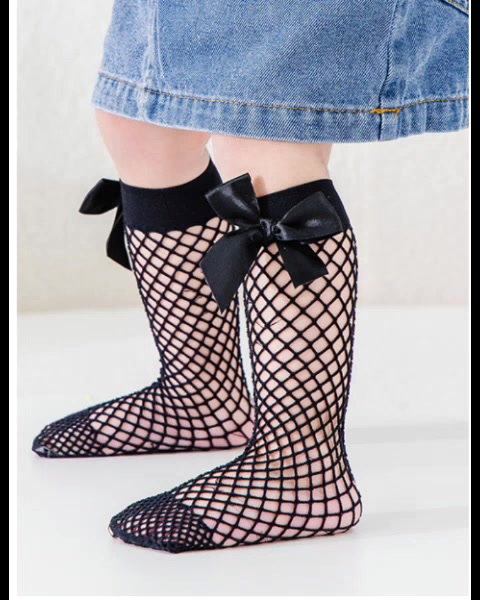 ถุงเท้าสำหรับเด็ก-ผ้าไนลอนตาข่ายติดโบว์น่ารัก-new-สินค้าพร้อมส่งในไทย