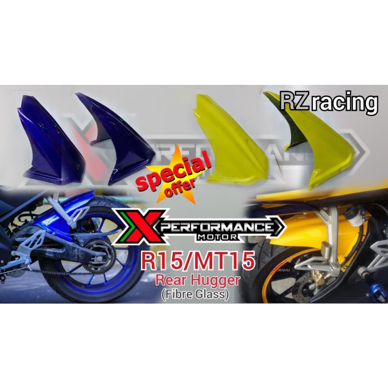 Rzracing Hugger ด้านหลัง Yamaha R15V3/MT15 V2 กระจก Fibre สีฟ้า/เหลือง ...