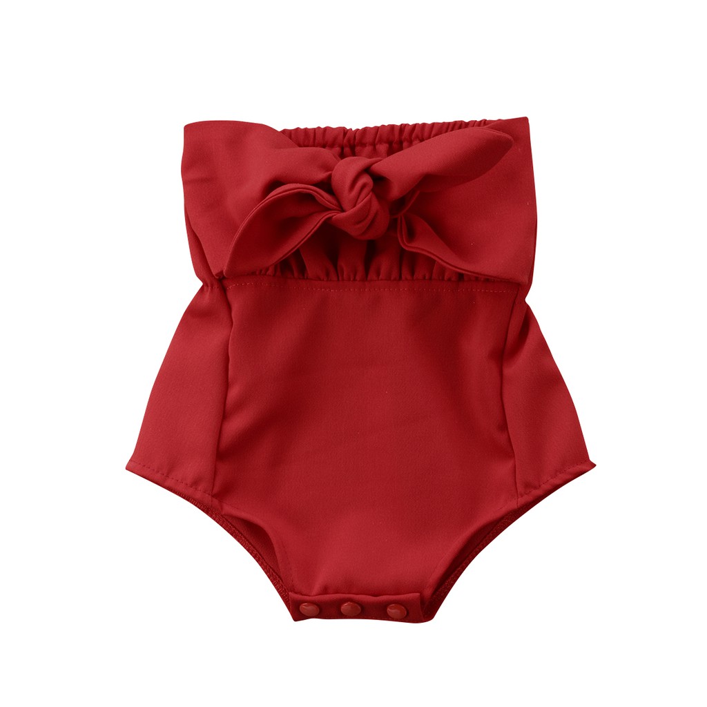 ชุดจัมพ์สูทเกาะอก-ประดับโบว์-สีแดง-น่ารัก-สำหรับเด็ก