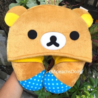 (ส่งฟรีไม่ต้องใช้โค้ด) หมอนรองคอ มีหมวก มีฮู้ด คุมะ ลิขสิทธิ์แท้ ล้าน% RILAKKUMA