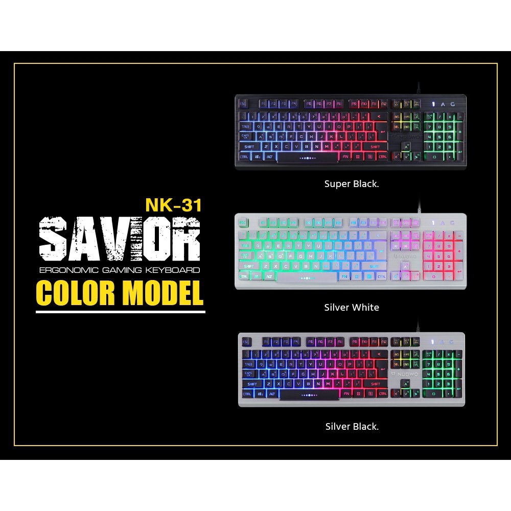 ภาพหน้าปกสินค้าNUBWO NK-31 Savior Gaming Keyboard คีบอร์ดเกมมิ่ง ไฟรุ้ง 7สี ประกันศูนย์ 1ปี จากร้าน huskshop บน Shopee