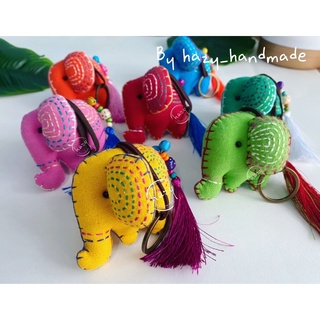 พวงกุญแจช้าง ห้อยพู่ Elephant keychain ขนาดตัวประมาณ 7x7 cm ผ้าไทย ของฝากน่ารัก handmade ของชำร่วย ของพื้นเมือเชียงใหม่