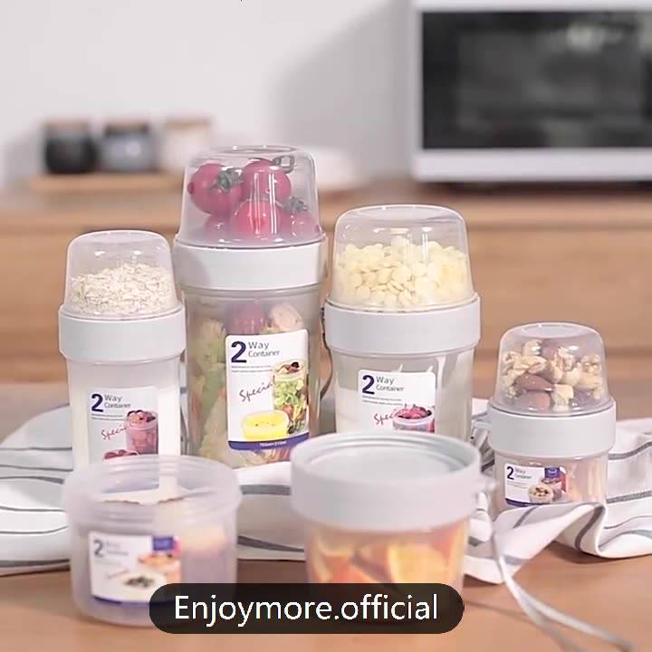 enjoymore-กล่องเก็บของ2ช่องเข้าเวฟได้-ทนความร้อนได้สูงสุด-95องศา-ขวดเก็บอาหาร2ช่อง-สามารถแบ่งใส่ได้ทั้งอาหารแห้งและเปียก