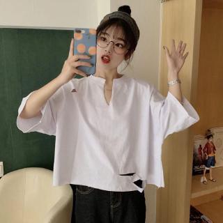 เสื้อแขนสั้น ทรงหลวม สีพื้น สำหรับผู้หญิง