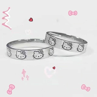 Sanrio Kulomi แหวนคู่รัก ลายการ์ตูน Hello Kitty ปรับขนาดได้ สีขาว ทองแดง สําหรับทุกเพศ