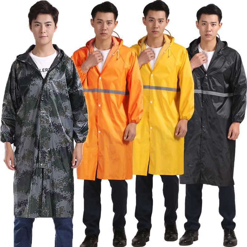 ภาพหน้าปกสินค้า4สีชุดกันฝน ใหม่ เสื้อกันฝนยาว มีแถบสะท้อนแสง รุ่น หมวกติดเสื้อ Waterproof Rain Suitคุณภาพดีราคาถูกมีหลายสีให้เลือก